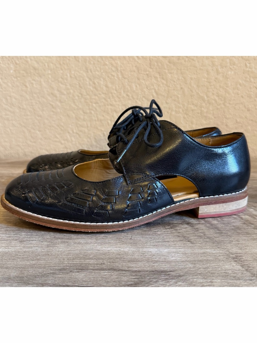 J Shoes Harrow Woven Leather Lace Up Cut Out Oxford